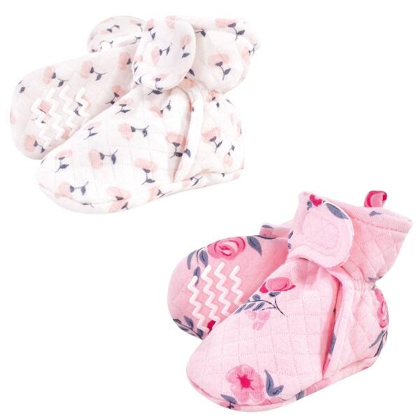 slide 1 of 1, Hudson Baby Infant Girl Quilted Booties 2pk, Pink Navy Floral Pink Navy Floral - 12-18 Months