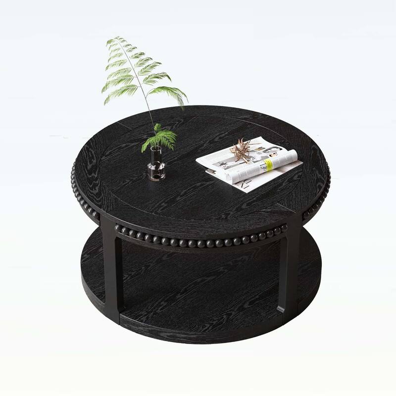 Round Wood Coffee Table - Two-Tier Thickened Top,Sturdy Legs