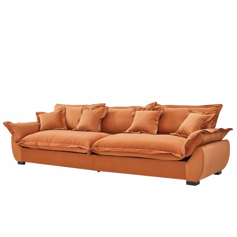 Modular Spacious Deep Seating Velvet Sofa with Storage, Removable Cushion Covers, Pillow Top Arms, Solid Wood Frame and Pillows