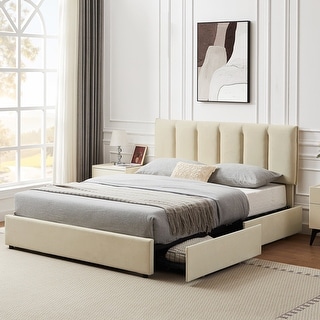 Javlergo Bed Frame with Storage Drawers Upholstered Platform Bed Frame with Adjustable Headboard