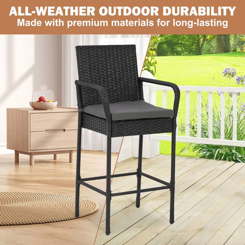 AVAWING All-Weather Wicker Bar Stools - Cushioned, Ergonomic, for Patio & Poolside - Black/Brown/Grey