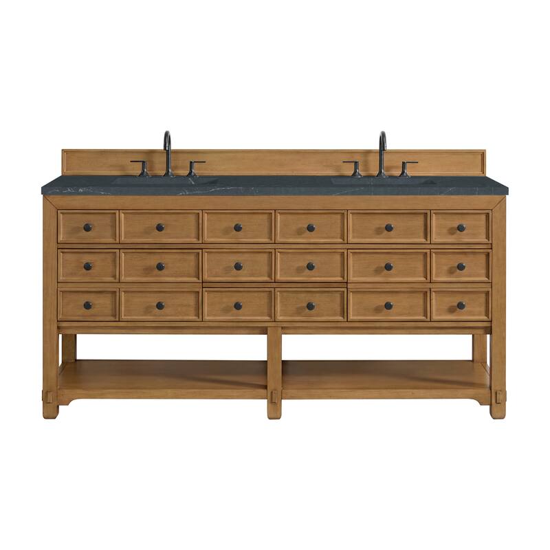 Malibu 72" Double Vanity Cabinet, Amber Birch - Charcoal Soapstone
