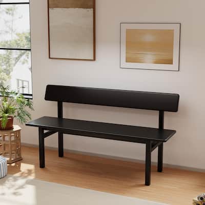 63" Farmhouse Dining Bench with Backrest Solid Wood Bench for Entryway