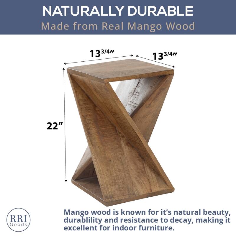 Handcrafted Mango Wood Twist Side Table - 22" Tall Rustic Accent Table