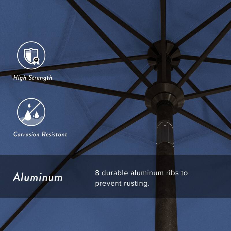 California Umbrella 9' Rd. Aluminum Market Umbrella, Deluxe Crank Lift with Collar Tilt, Bronze Frame Finish, Olefin Fabric
