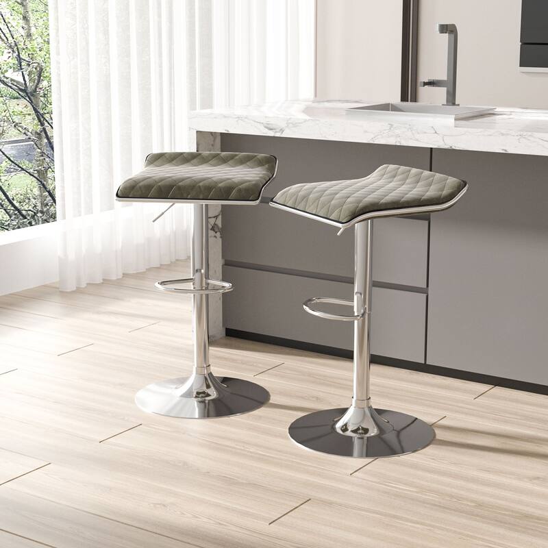 VECELO Barstools Adjustable Height Faux Leather Backless Modern Swivel Bar Stools (Set of 2)-Five colors