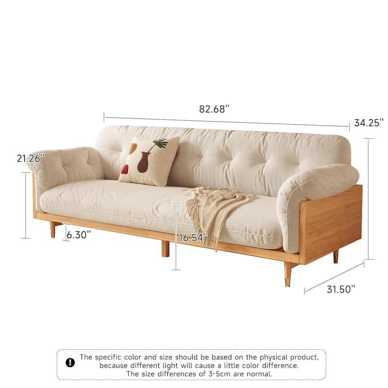 JASIWAY Modern 3-Seat Upholstered Cotton Linen Sofa,Beige