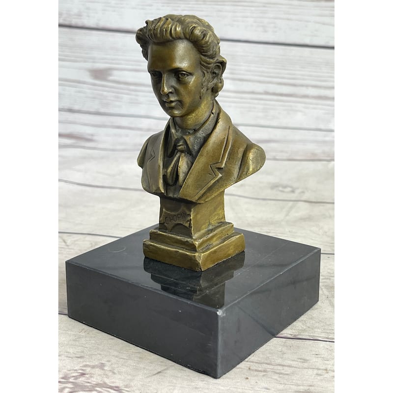 Frederic Chopin Composer Bronze Metal Bust Sculpture Statue Figure On Marble Base