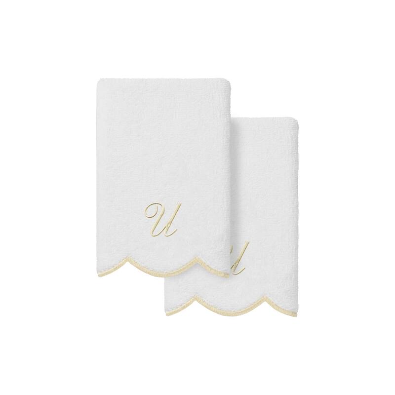 Authentic Hotel and Spa 100% Turkish Cotton Beige ADORNIA Scallop Personalized 2 Piece Fingertip Towel Set - 2 Fingertip Towels - U