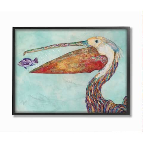 Stupell Industries Pelican's Lost Supper Fish and Patterned Feathers Framed Giclee Texturized Art by Lisa Morales
