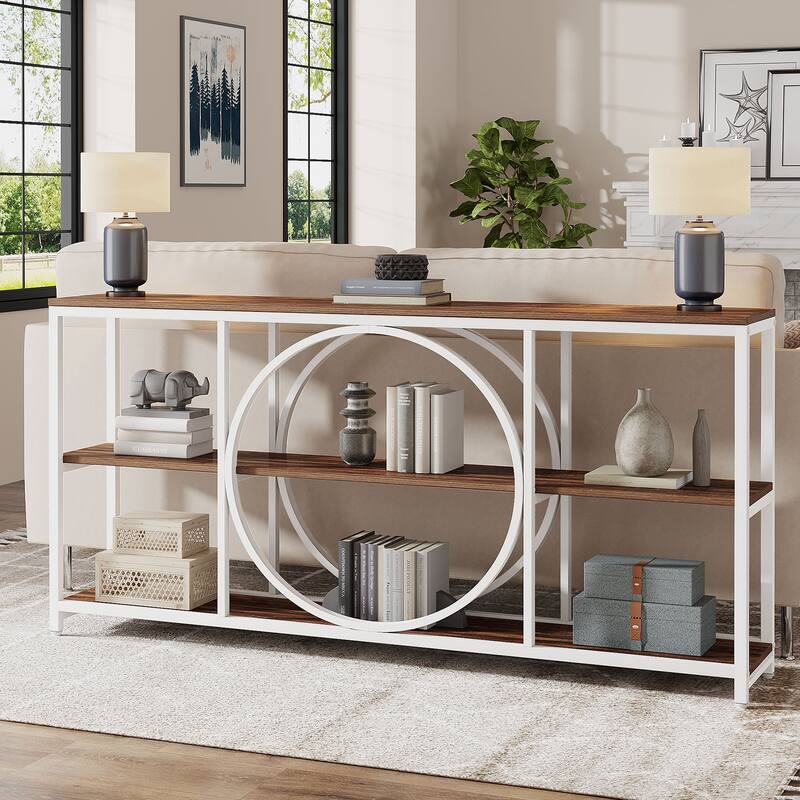 70.9 inch Extra Long Console Table with 3 Tier Wood Storage Shelves