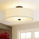 preview thumbnail 22 of 57, French Country Brass Round White Linen Drum Ceiling Light 1-Tier/Black