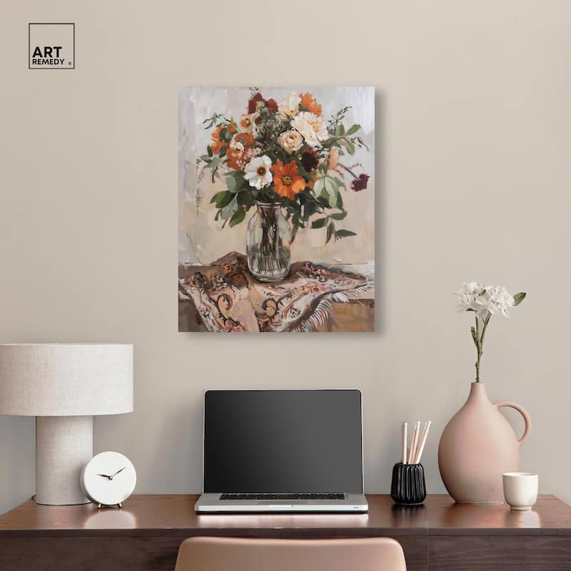 Delicate Glass Vase and Flowers Canvas by Art Remedy, Gallery Wrapped