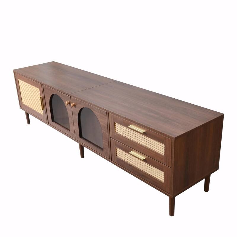 70" TV Stand for TVs up to 90", Entertainment Center with App-Controlled LED Lights, 2 Drawers & Glass Door Storage