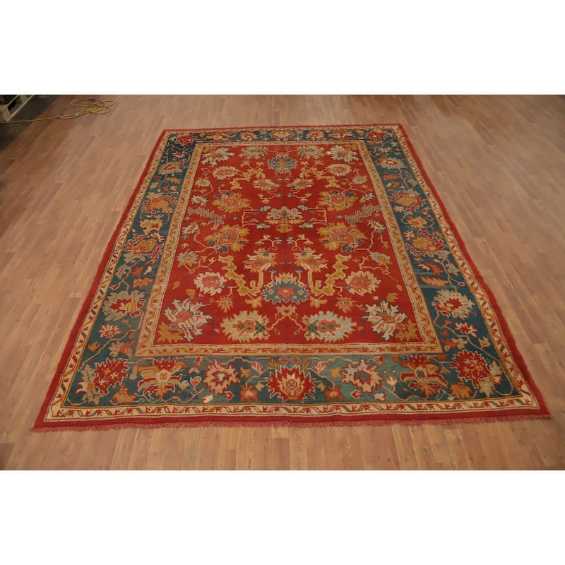 Hand Knotted Oriental 100% Wool Carpet Transitional Floral Oranges & Rust Oushak Area Rug - 11' 4'' X 8' 8''