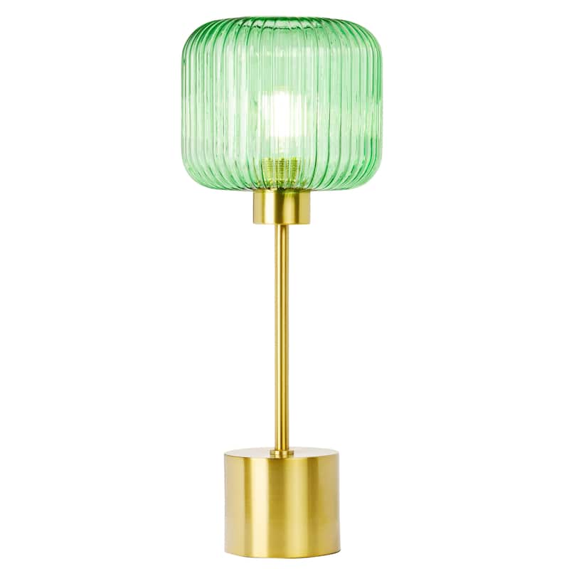 Rowan River of Goods 21.25-Inch Brushed Gold Metal Table Lamp with Glass Shade
