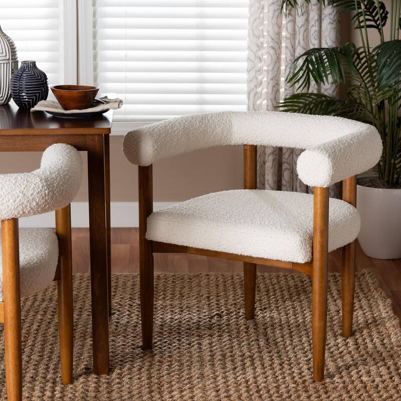 Caia Boucle Dining Chair - Modern Upholstered Accent Armchair, Cream, Minimalist Design