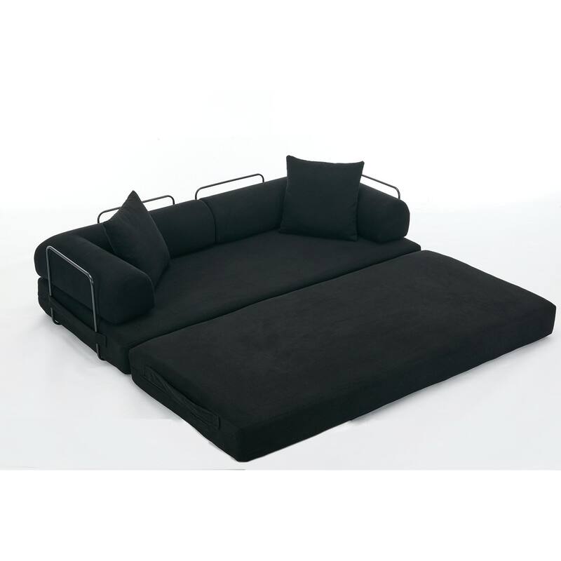 Folding Couch Convertible into King Size Floor Bed, 4-in-1 Corduroy Sleeper Sofa Bed with Moved Armrests and Non-Slip Pad