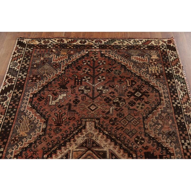 Vegetable Dye Qashqai Persian Rug Hand-knotted Antique Wool Carpet - 3'9"x 6'8"