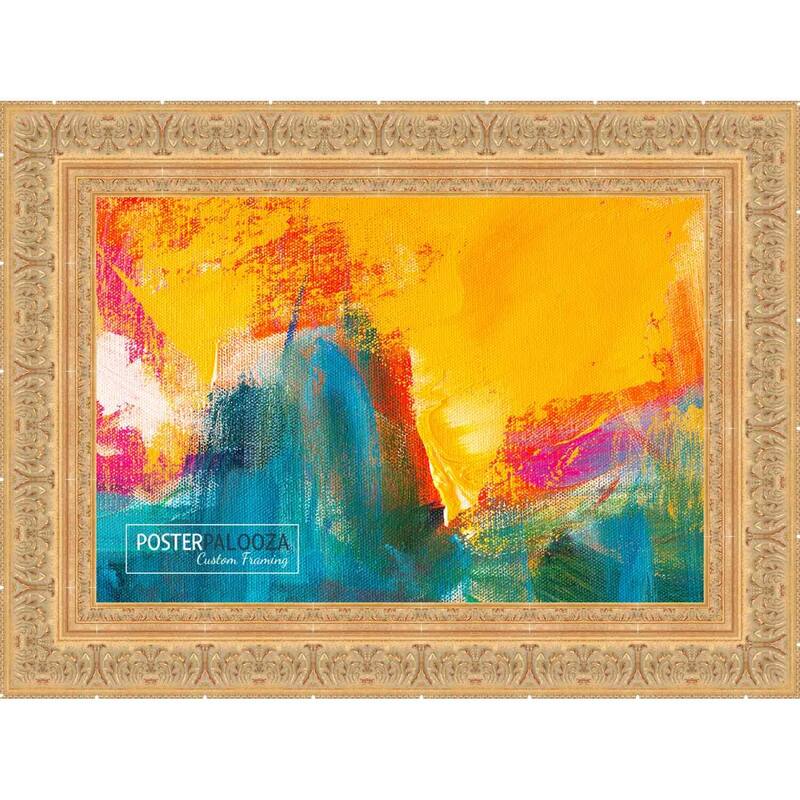 5x6 Ornate Gold Complete Wood Picture Frame with UV Acrylic Plexiglass, Foam Board Backing & Hardware Included - 5x6 Inch Frame