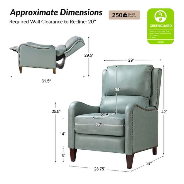 dimension image slide 11 of 19, HULALA HOME Brigida Cigar Genuine Leather Manual Recliner with Nailhead Trim