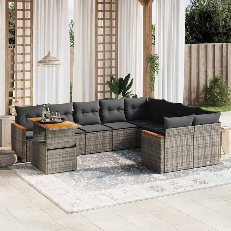 10-Piece Garden Sofa Set with Cushions - 21.7 x 39.4 x 28.7 in - Grey