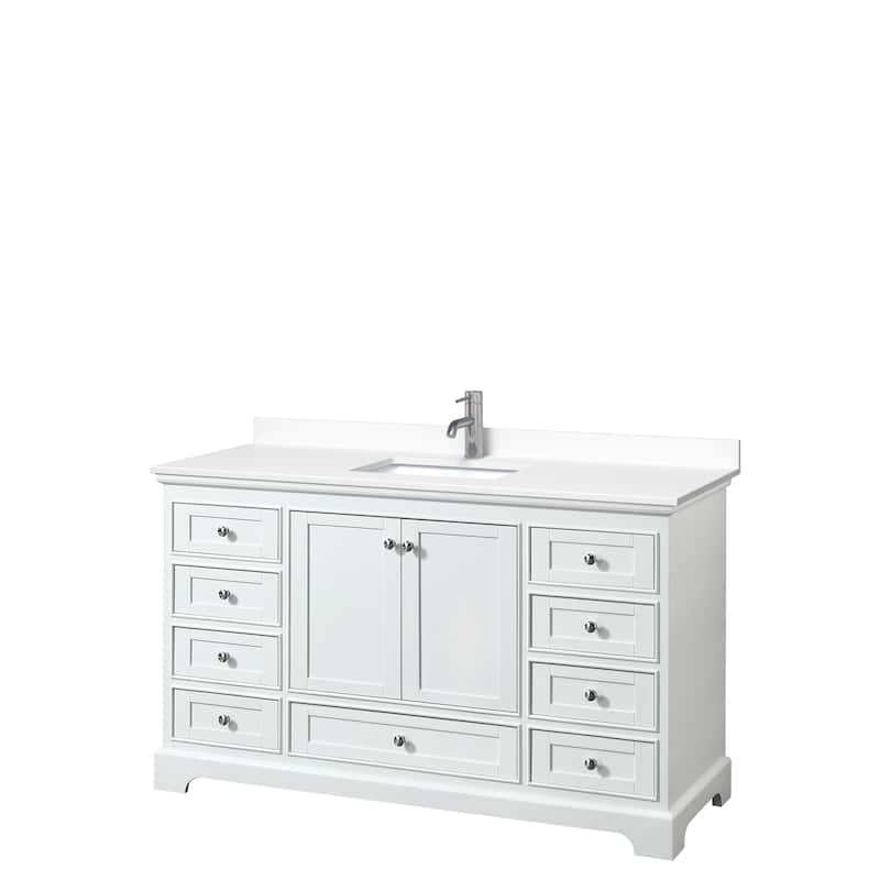 Deborah 60-inch Single Vanity, Cultured Marble Top - White, Chrome Trim, White Cultured Marble Top