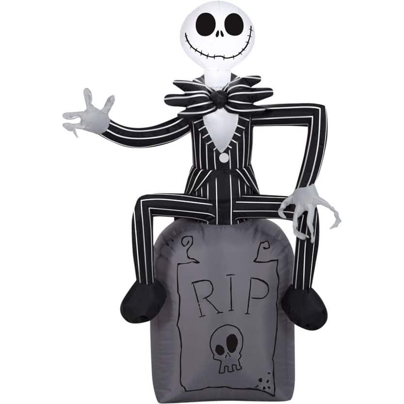 42" Black & White Inflatable Jack on Tombstone Outdoor Halloween Decor