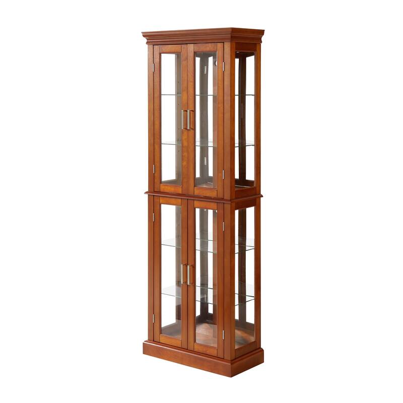 Lighted Curio Display Cabinet with Tempered Glass Doors, Curio Cabinet with Adjustable Shelves & Mirrored Back Panel
