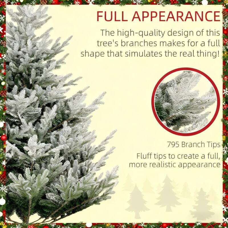 Flocked Artificial Christmas Tree - Auto Open, Steel Base - Green