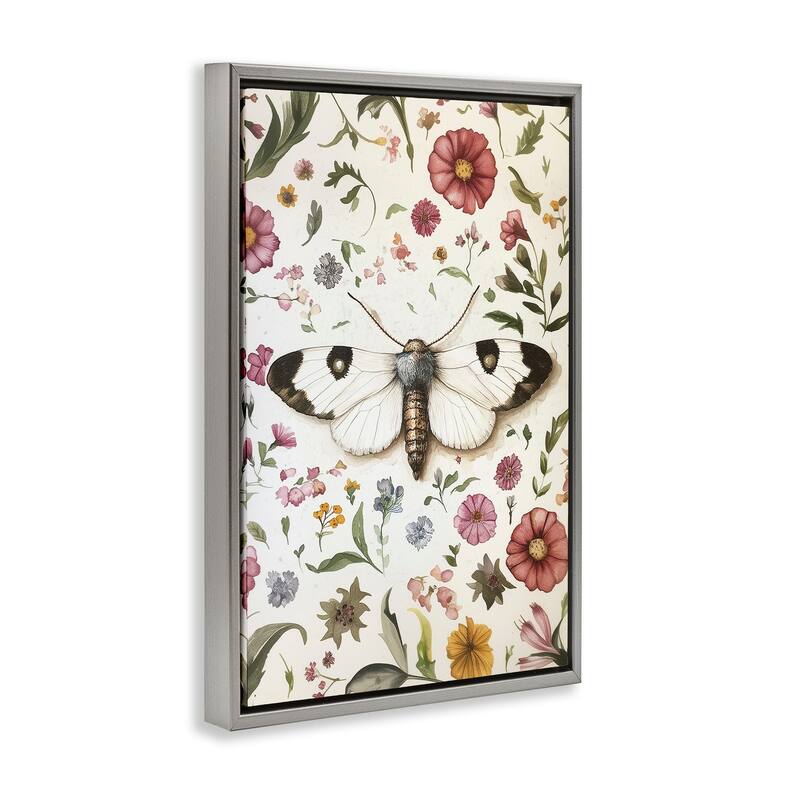 Stupell White Moth & Botanicals Framed Floater Canvas Wall Art Design By The Dutch Lady