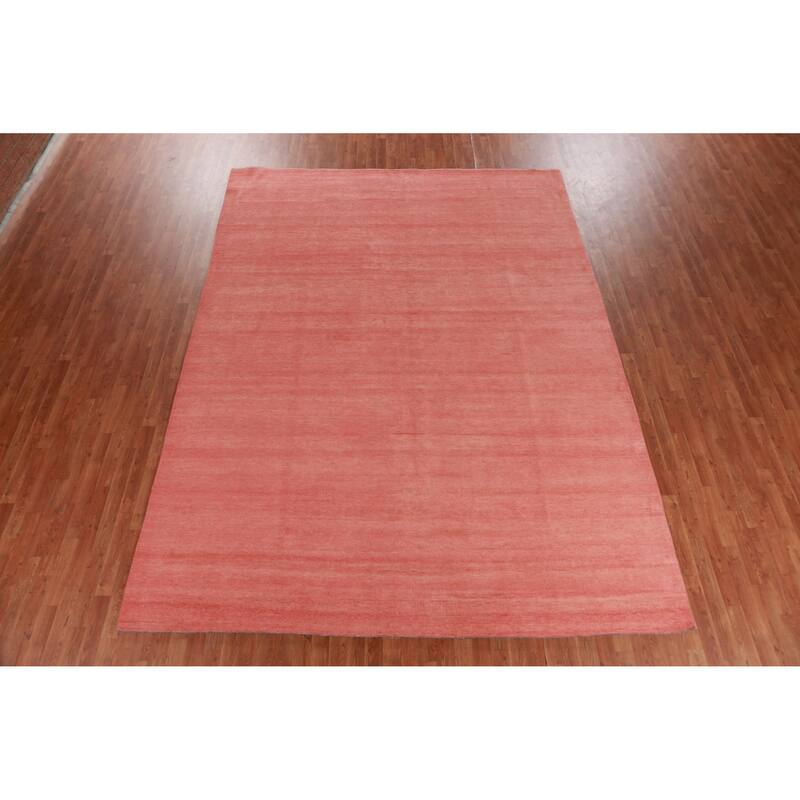 Hand Knotted Oriental 100% Wool Carpet Modern Solid Coral Gabbeh Area Rug - 12' 2'' X 9' 0''