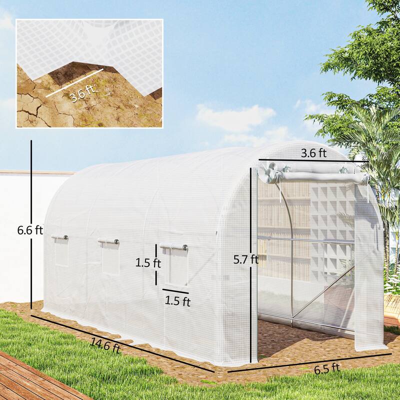 Outsunny 14.6'x6.5'x6.6' Hoop House Greenhouse , Walk-in Tunnel Greenhouse with PE Cover