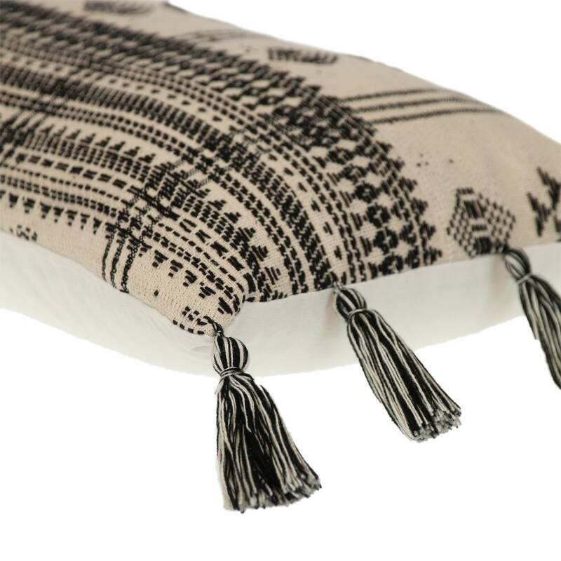 Boho Rectangular Throw Pillow with Tassels - 20" - Beige and Black