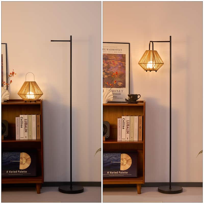 60 in 2-in-1 Rattan rechargeable floor lamp with RGB Lantern