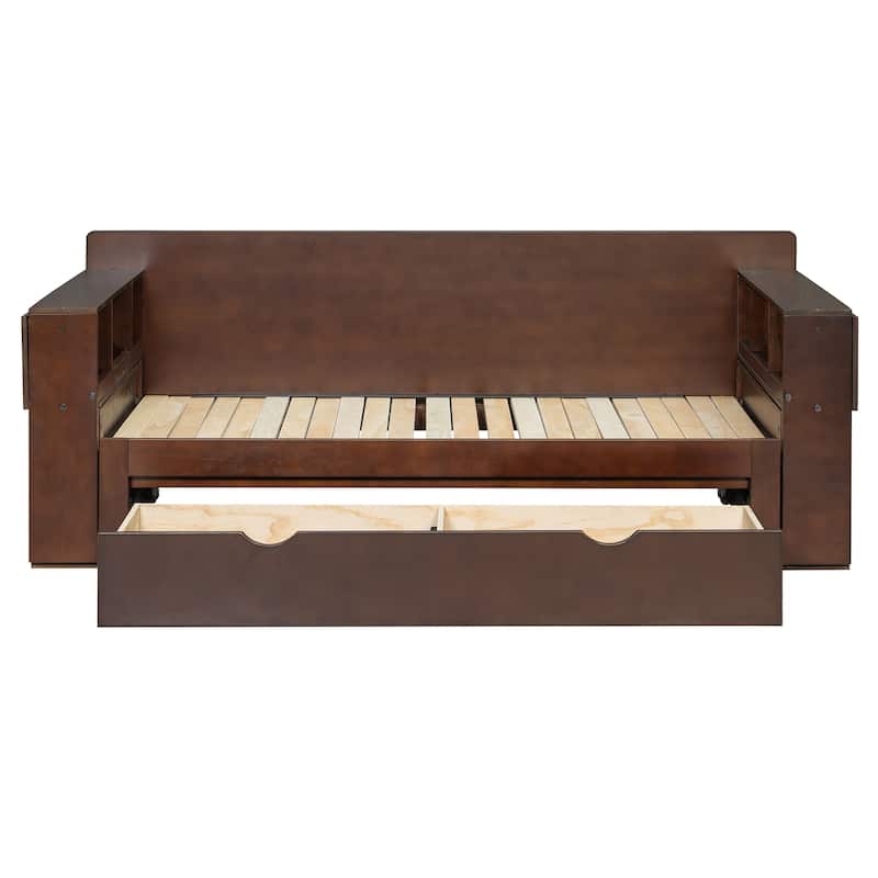 Full Size 4-in-1 Daybed with Desk Storage Drawers Hydraulic Armrests