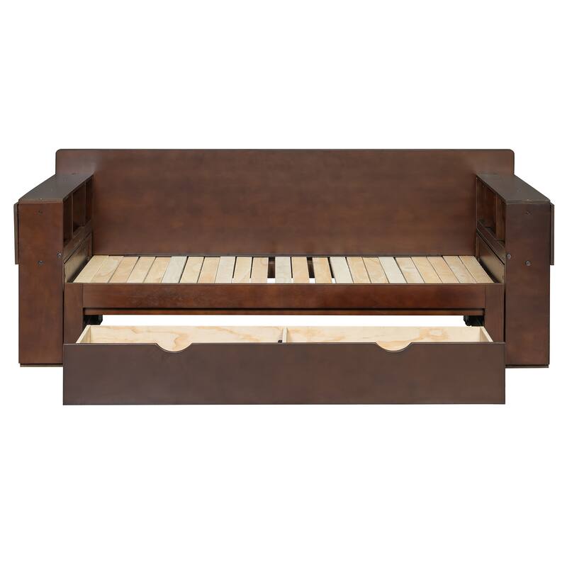 Full Size Daybed with Removable Desk, Storage Drawers & Hydraulic Side Table