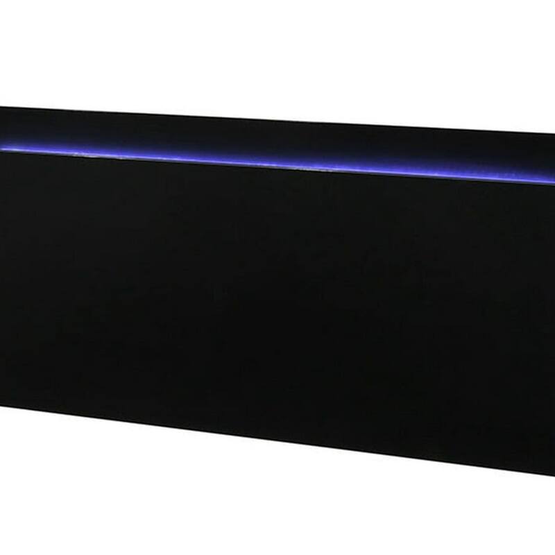 Suni Queen Size Bed w LED Headboard, Piano Black Wood Frame