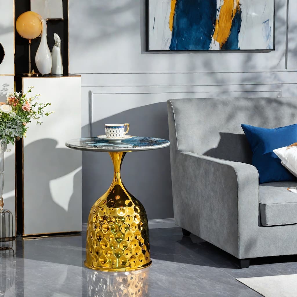 17.72" Carbon steel Round Side Table with Micro-lite Top and Nordic Design