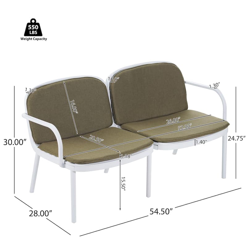 Roomfitters Luna Outdoor Chat Set 3 Piece Polypropylene Frame Cushioned Seating