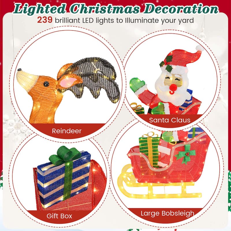 Costway Lighted Christmas Santa Claus with Reindeer LED Lights 12 - as pic shows - See Details