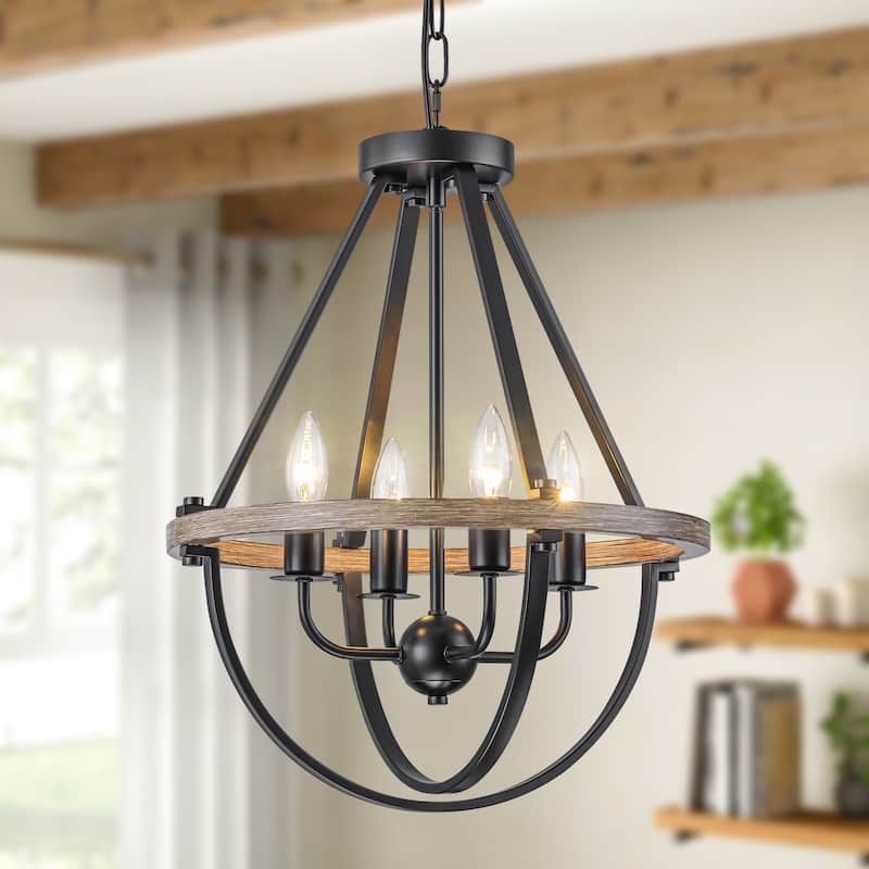 Starsky Farmhouse 4-LightOpen Caged Lantern Chandelier - Antique Wood Tone