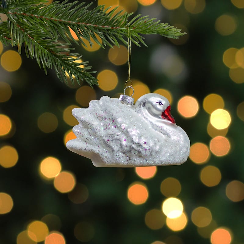 3.75" White Iridescent Glass Swan Christmas Ornament