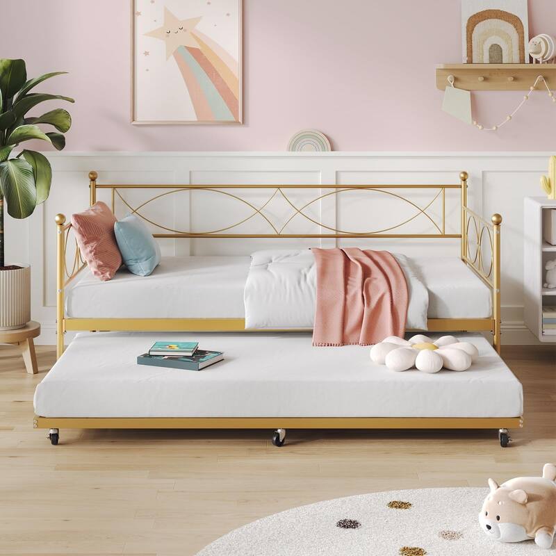 Twin daybed with Trundle,Metal Twin Daybed,Day Bed Sofa Bed Frame with Steel Slat Support,Multifunctional Daybed Frame