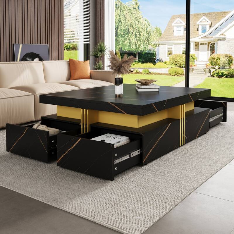 Modern Square Storage Coffee Table With 4 Drawers