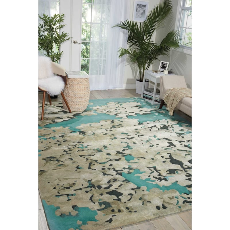 Nourison Prismatic Abstract Floral Textured Water Lily Shimmer Area Rug - 3'9" x 5'9" - Blue/Beige - Rectangle