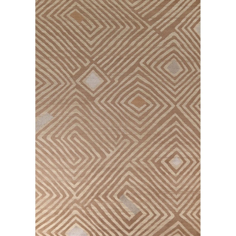 Geometric Modern Oriental Area Rug Handmade Wool Carpet - 8'11" x 11'8"