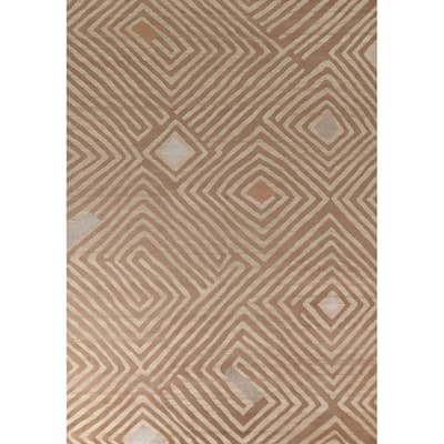 Geometric Modern Oriental Area Rug Handmade Wool Carpet - 8'11" x 11'8"