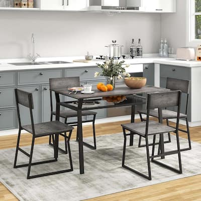 5 PCS Dining Table Set Rectangular Kitchen Table & 4 Chairs Set