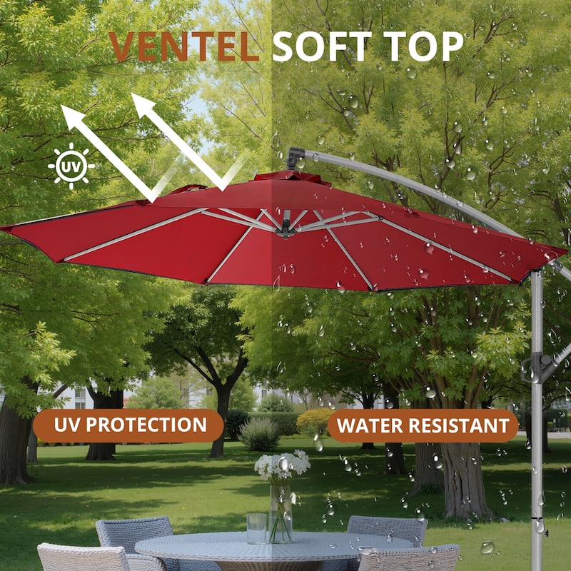 120" Patio Umbrella with Upgraded Aluminum Frame,Cantilever Hanging Market Umbrella with Base Included,UV Resistant